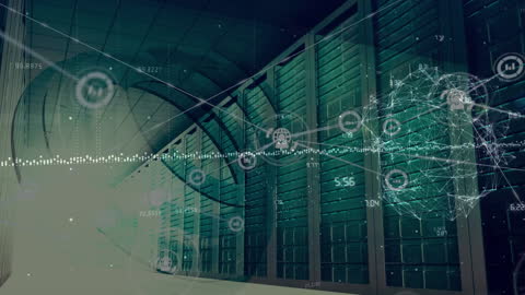 Futuristic Digital Network of Computer Servers with Data Visualization