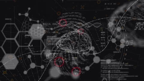 Abstract Digital Science Technology Interface with Brain and DNA Visualization