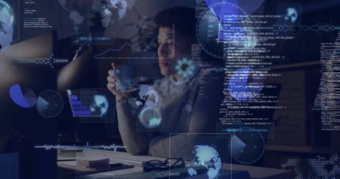 Tech Innovator Analyzing Data with Futuristic Digital Interface
