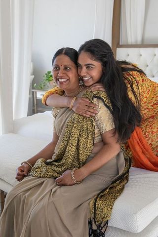 Indian mother and daughter in traditional attire displaying affection