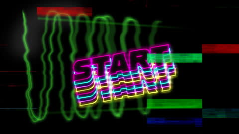 Retro Neon Start Sign with Glitch Distortion