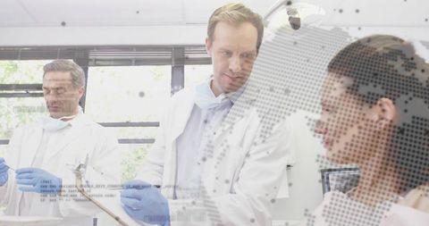 Scientists collaborating in laboratory with digital innovations