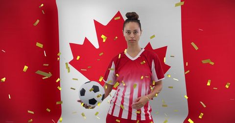 Female Soccer Player Posing with Canadian Flag Background