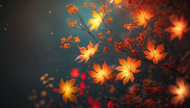 Dazzling autumn maple leaves with bokeh lights