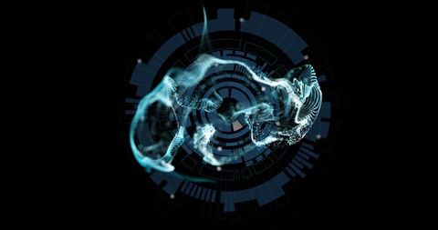 Swirling digital particle stream in futuristic interface