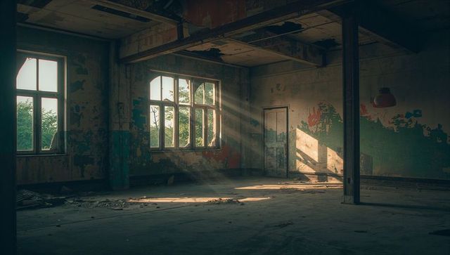 Sunlight Streaming in Abandoned Warehouse Room