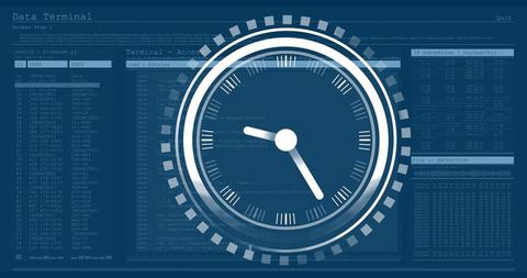 Analog clock on data terminal interface background