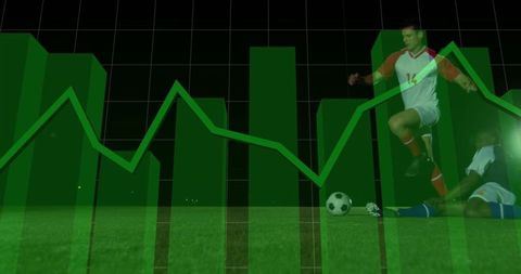 Soccer player in mid-action with financial graph overlay