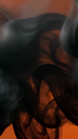 Dark fluid wisps unfurling into plumes over amber backdrop vertical video loop