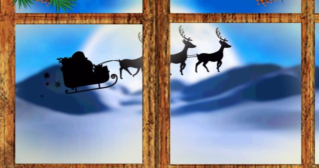 Christmas Eve Santa with Reindeer Seen Through Window - Download Free Stock Images Pikwizard.com