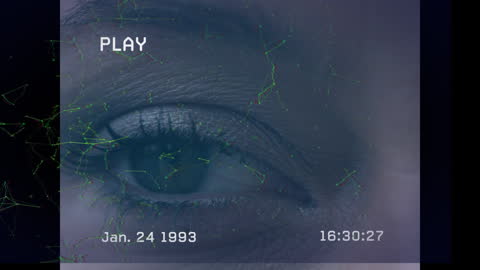 Close-Up Eye with Glitchy Digital Interface Overlay