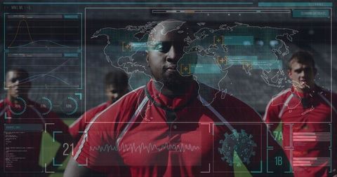 Soccer Players Training with Digital Data Overlay