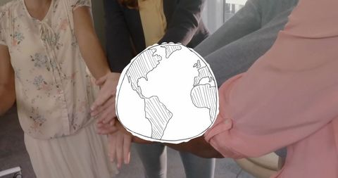 Diverse team joining multicultural global collaboration