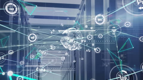 Futuristic Digital Network Visualization in Advanced Server Room