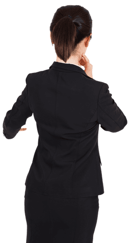 Back View of Asian Businesswoman in Black Suit on Transparent Background
