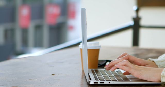 Freelancer Working on Laptop in Cafe with Coffee - Download Free Stock Images Pikwizard.com