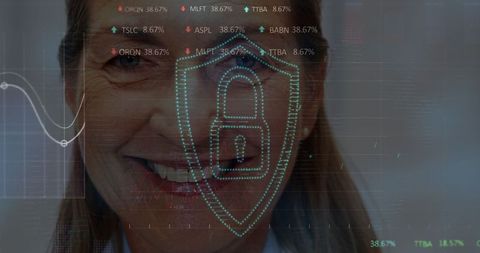 Smiling Female Doctor with Digital Security Overlay