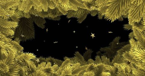 Festive Gold Stars with Christmas Tree Branches Frame