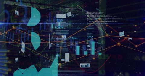 Futuristic Data Visualization with Chart Overlay and Tech Elements