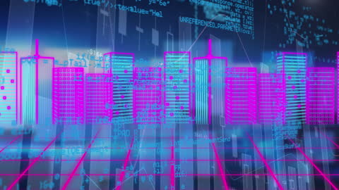 Neon Metaverse City with Data and Technology Interfaces