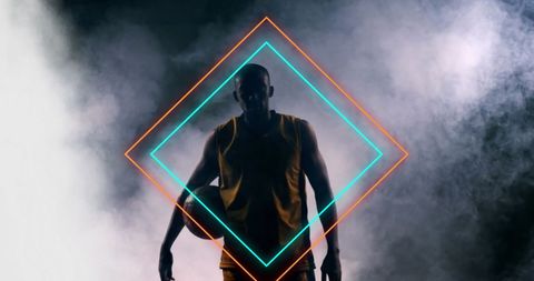 Basketball Player in Digital Neon Silhouette Capturing Strength