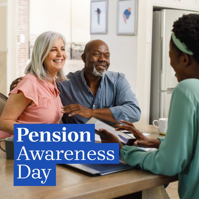 Happy Senior Couple Discussing Pension with Financial Advisor on Pension Awareness Day - Download Free Stock Templates Pikwizard.com