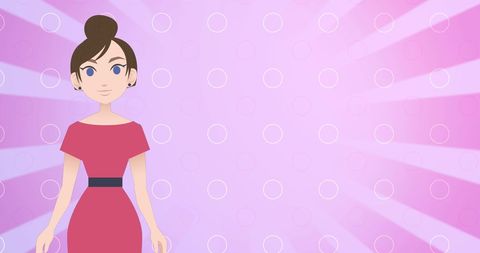 Animated Woman with Icons on Pink Background