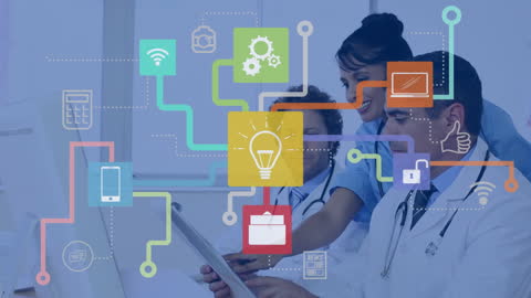 Doctors Collaborating with Futuristic Medical Technology Interface