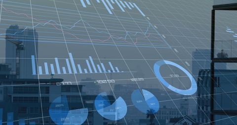 Financial Data Analysis Overlaid on City Skyline - Download Free Stock Images Pikwizard.com