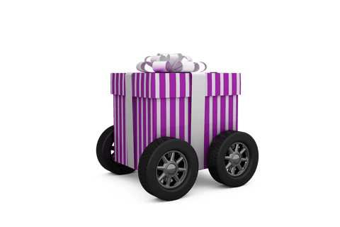 Purple Present with Wheels on Transparent Background