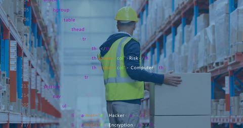 Warehouse Worker with Digital Interface Overlay in Supply Chain
