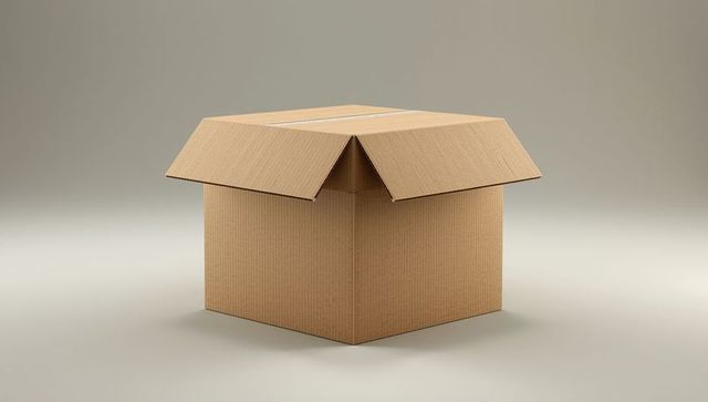 Open cardboard box on studio floor reflecting minimalist style