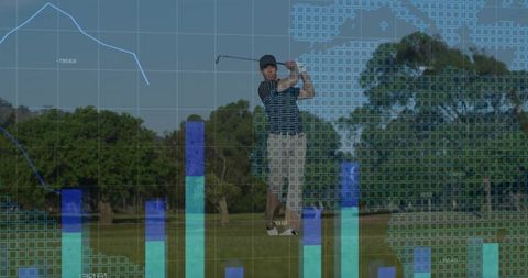 Golfer on Fairway with Dynamic Data Graph Visual