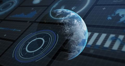 Digital Interface Merging with Spinning Planet Earth - Download Free Stock Images Pikwizard.com