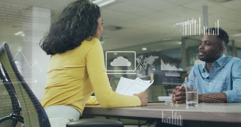 Financial Data Analysis with Diverse Colleagues Collaborating in Modern Office