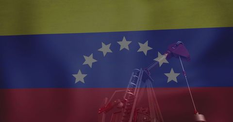 Oil Rig Silhouette with Venezuelan Flag Overlay