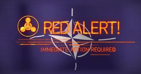 Red alert warning urging immediate action on blue background