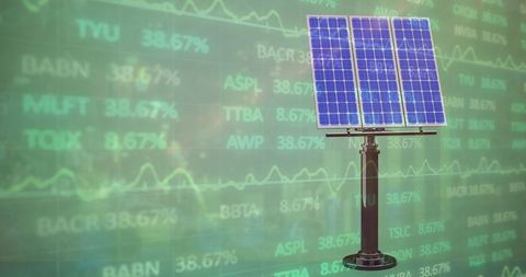 Solar Panel Overlaid on Stock Market Graph for Sustainable Investment