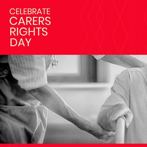 Carers rights day concept with senior man and caregiver