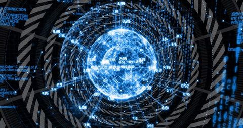 Futuristic Digital Globe with Data Visualizations and Interfaces