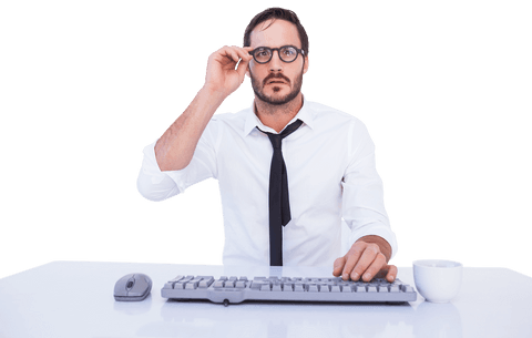 transparent businessman adjusting glasses working at desk - Download Free Stock Videos Pikwizard.com