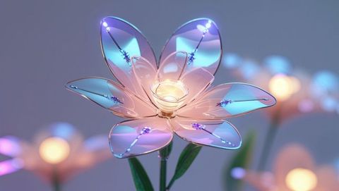 Ethereal led glass flower with glowing translucent petals