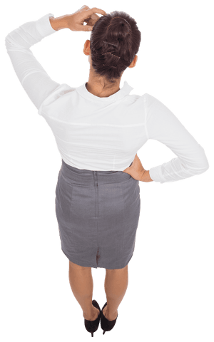 Transparent Thoughtful Businesswoman with Hand on Head