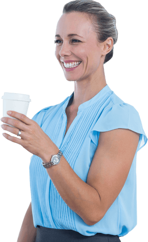 smiling businesswoman holding cup highlighting friendly office interaction - Download Free Stock Videos Pikwizard.com