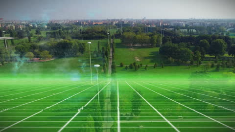 Futuristic Network Overlay on Urban Green Space