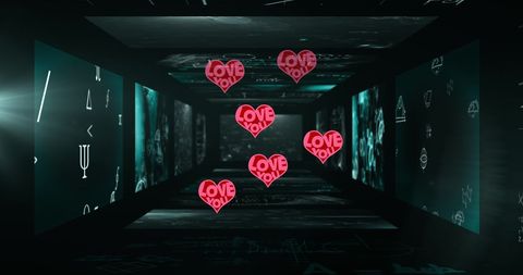 Floating Hearts with LOVE YOU in Digital Tunnel - Download Free Stock Images Pikwizard.com