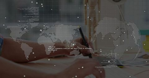 Developer Coding in Office with Global Map Overlay