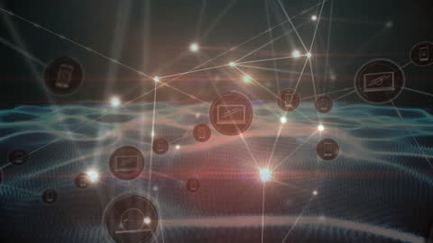 Digital Network and Technology Icons with Light Connections