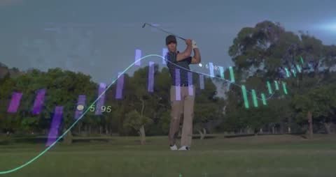 Golfer Hone Swing While Analyzing Performance with Visual Data Graphics
