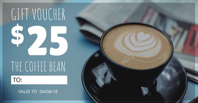 $25 Coffee Bean Gift Voucher With Latte Art - Download Free Stock Templates Pikwizard.com